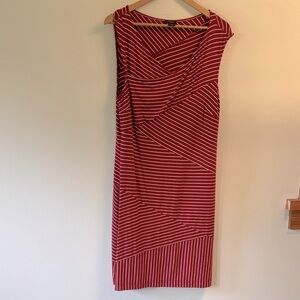 Ann Taylor Red and White Striped Midi Dress sz L